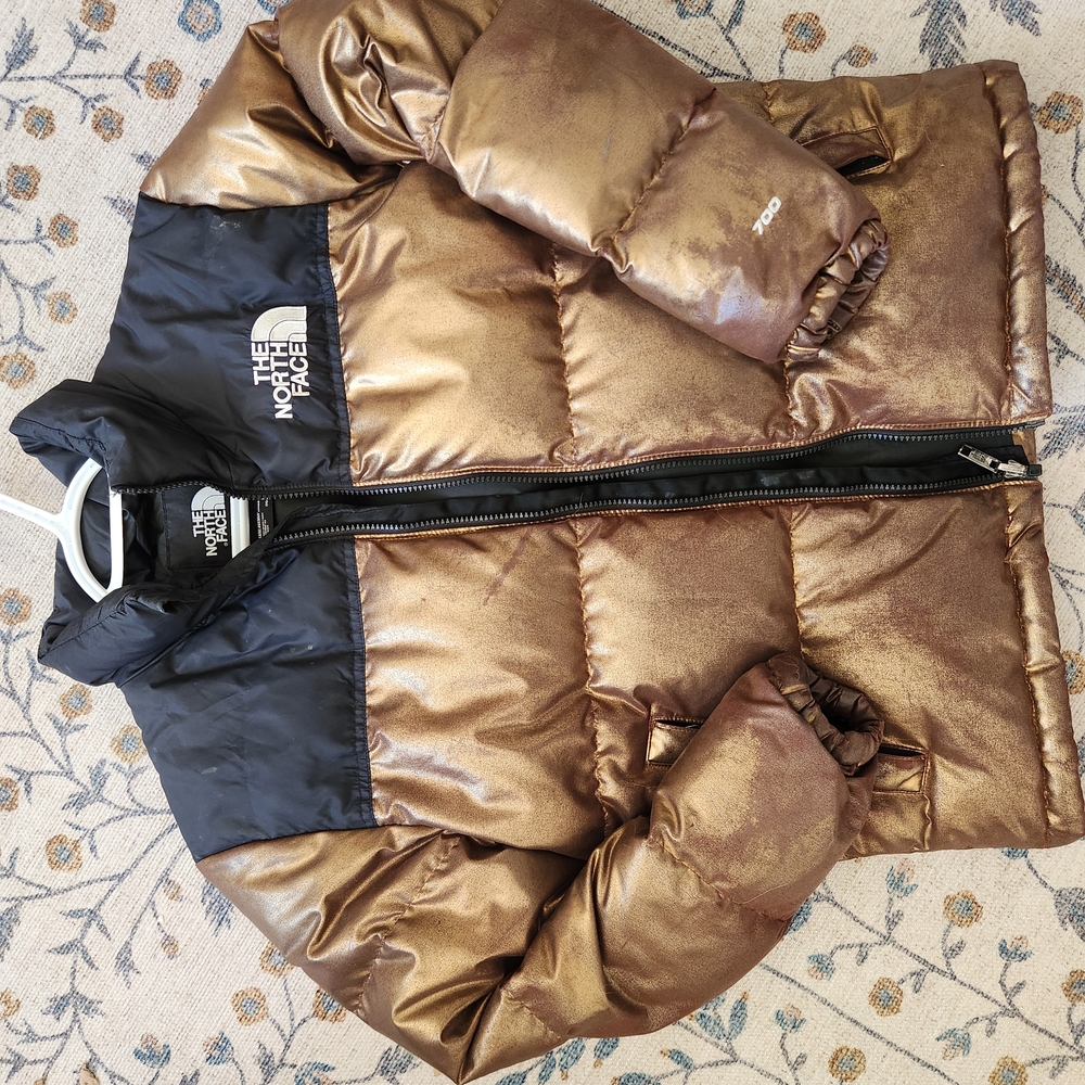 The North Face Shiny Bronze and Black Puffer Jacket